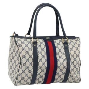 GUCCI GG Supreme Sherry Line Mini Boston Bag PVC Navy Gold Auth am10364